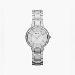 Virginia Silver Quartz Fossil Watch With Crystal Accents